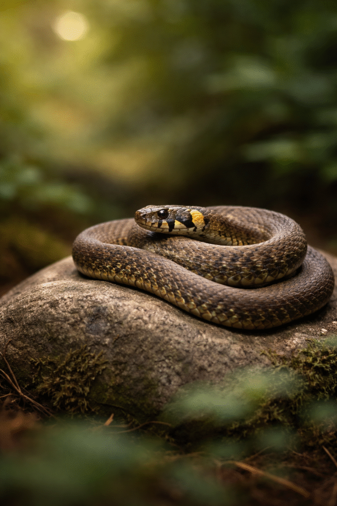 Sonhar com cobra enrolada simbolizando alerta, perigo oculto e transformação interior