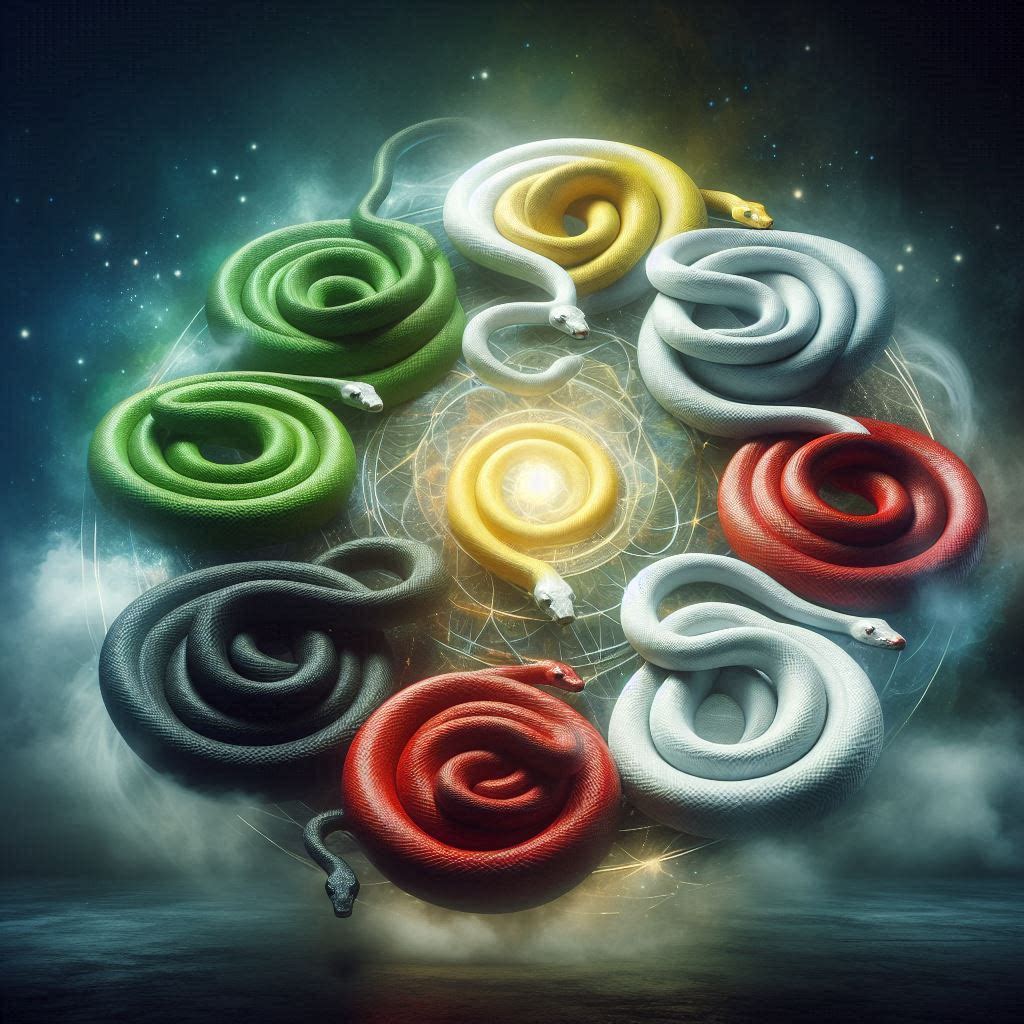 Cobras de cores diferentes representando os tipos de sonho com cobra