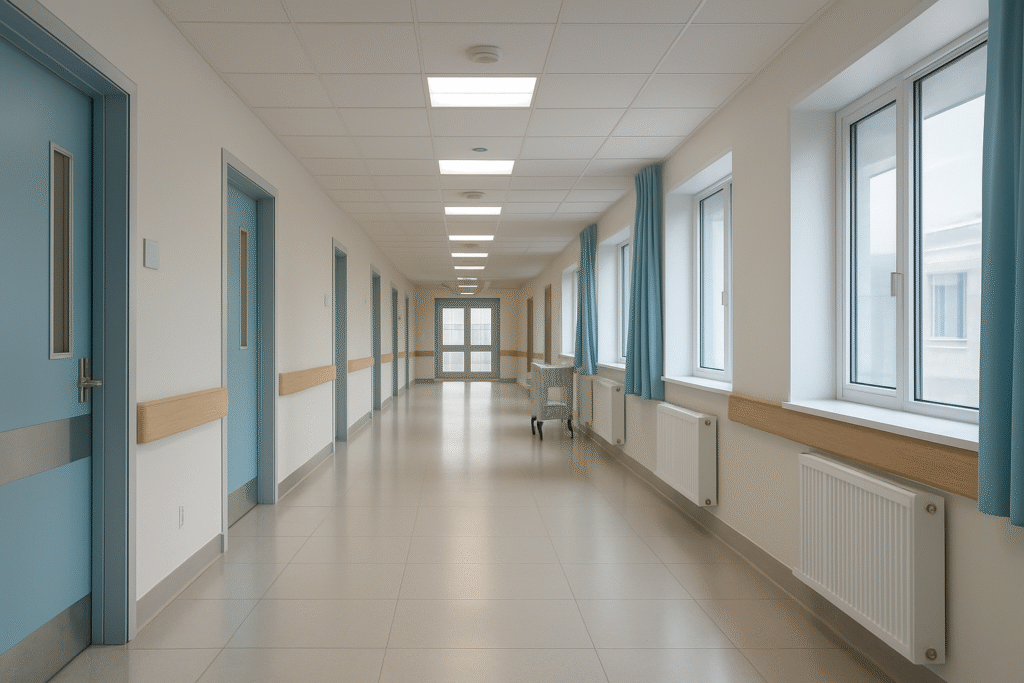 Sonhar com hospital, paciente deitada em cama de hospital recebendo apoio de familiar em sonho