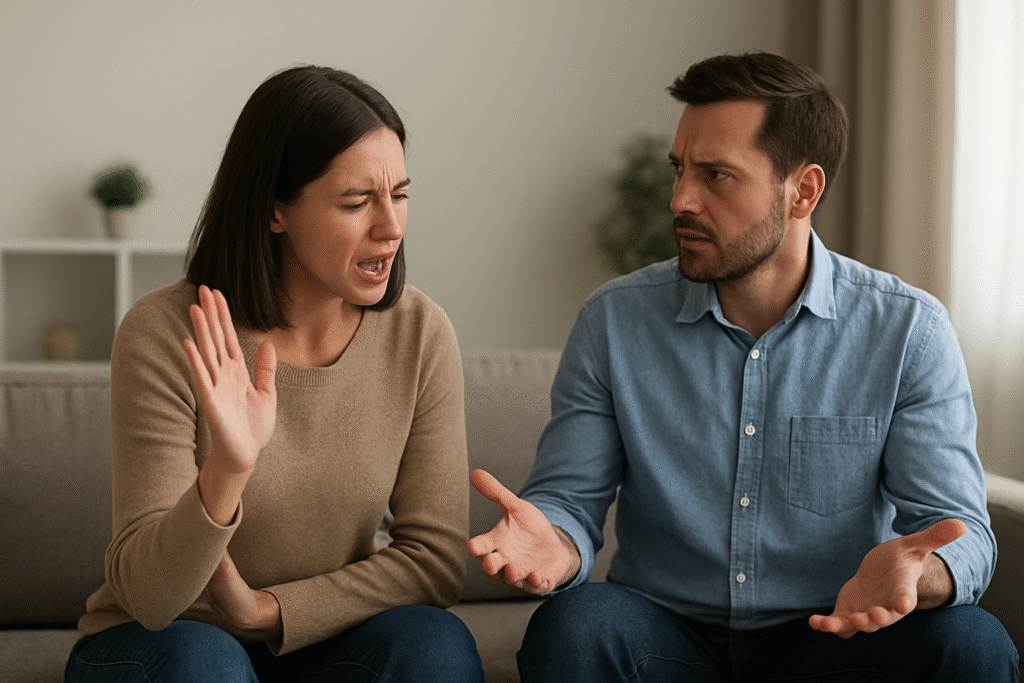 casal discutindo simbolizando conflitos emocionais em sonho de divórcio