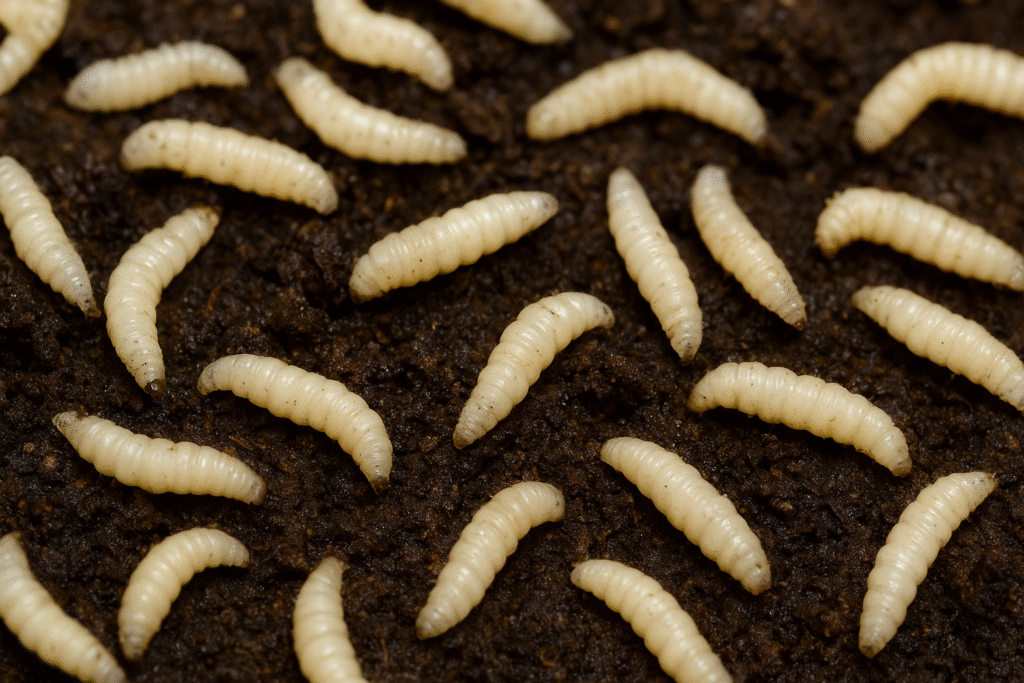 Larvas brancas na terra escura — significado espiritual e interpretação de sonhos com larvas.