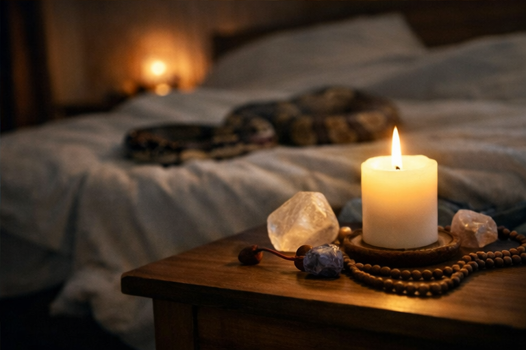 Interpretação espiritual de sonhar com cobra no quarto em ambiente íntimo