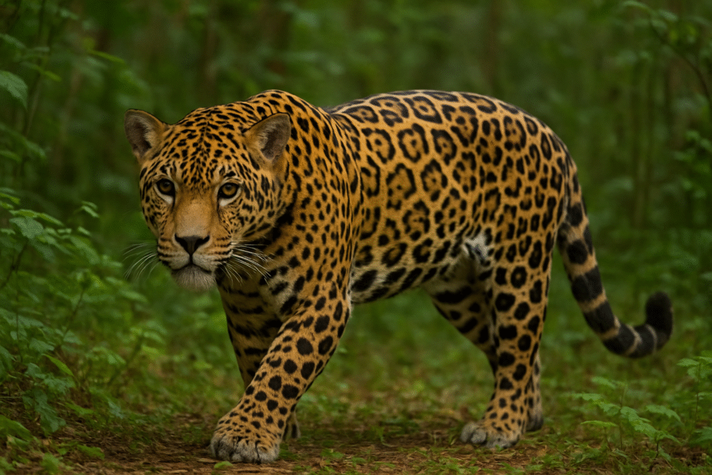 Onça caminhando pela floresta, representação do significado psicológico de sonhar com onça