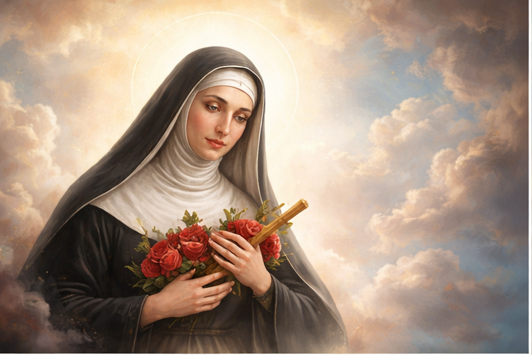 santa rita de cássia com rosas nas mãos, simbolizando milagres e o significado de sonhar com rita de cássia