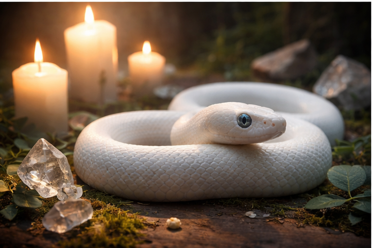 Sonhar com cobra branca associada à espiritualidade indica proteção, intuição e despertar interior