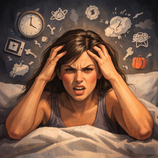 Mulher demonstrando irritação intensa em sonho, simbolizando estresse emocional e pensamentos repetitivos.