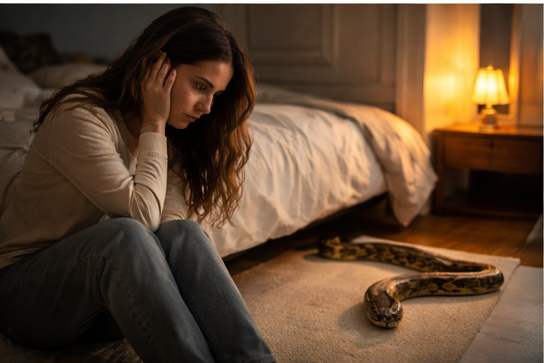 Cobra dentro do quarto simbolizando questões emocionais profundas no sonho