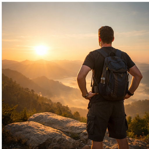 Pessoa observando o nascer do sol no topo da montanha representando superação após sonhar com cobra fugindo
