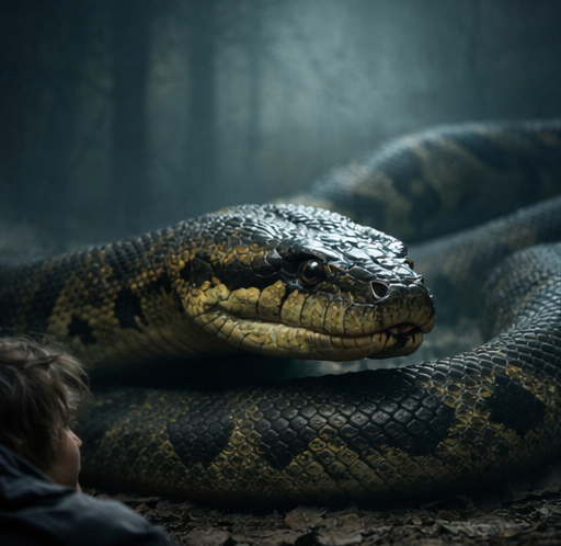 Sonhar com cobra grande simbolizando medo intenso, alerta emocional e situação dominante na vida do sonhador