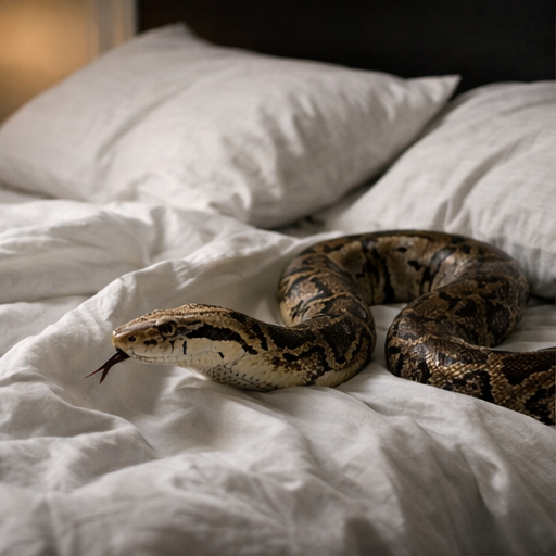 Cobra sobre a cama representando o significado de sonhar com cobra na cama