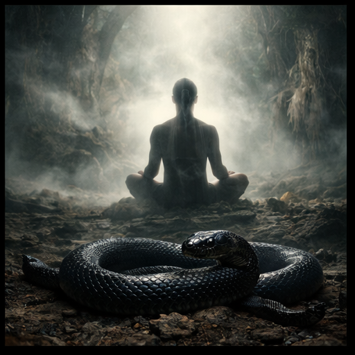 Cena simbólica representando transformação interior ligada ao significado de sonhar com cobra preta