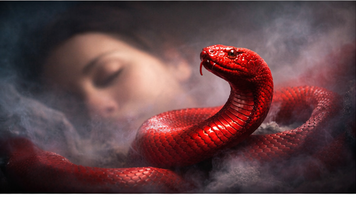 Sonhar com cobra vermelha simbolizando emoções intensas e alertas do subconsciente durante o sonho