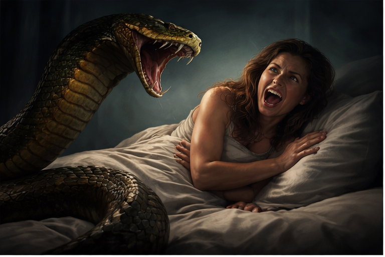 Sonhar com cobras atacando representa medo, ameaça e conflitos emocionais intensos
