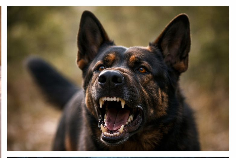 Sonho com cachorro bravo mostrando os dentes, associado a conflitos, alertas emocionais e possíveis traições.