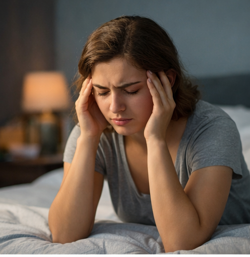 Pessoa sentada na cama refletindo após sonhar com cobra fugindo e buscando compreender o significado do sonho
