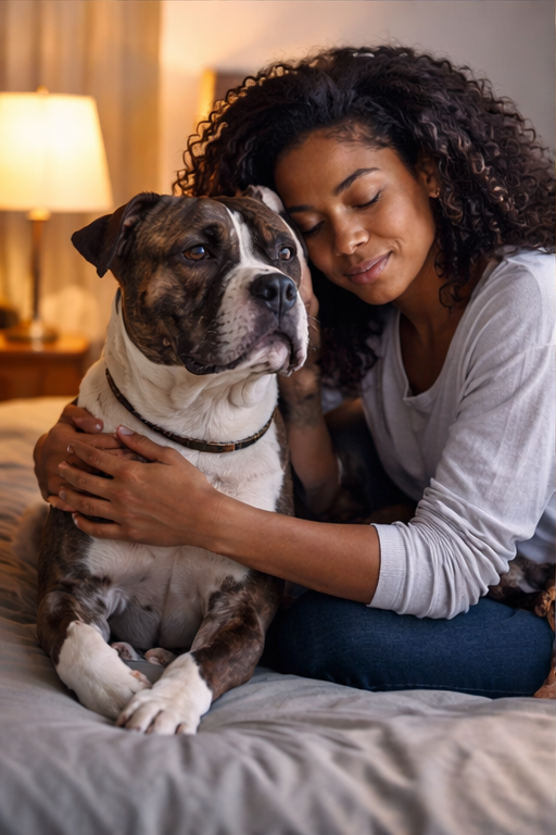 Cachorro demonstrando proteção enquanto observa o ambiente ao redor de uma pessoa