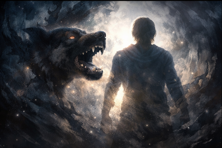 Representação simbólica da interpretação espiritual de sonhar com cachorro mordendo