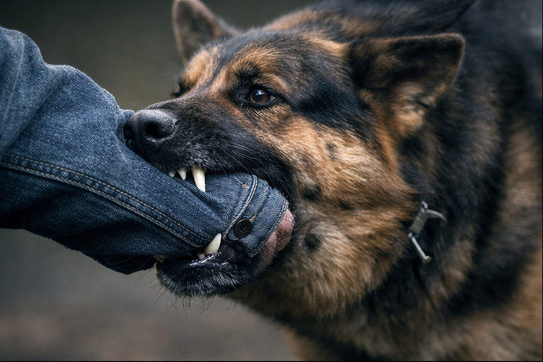 Cachorro mordendo o braço de uma pessoa, representando o significado de sonhar com cachorro mordendo